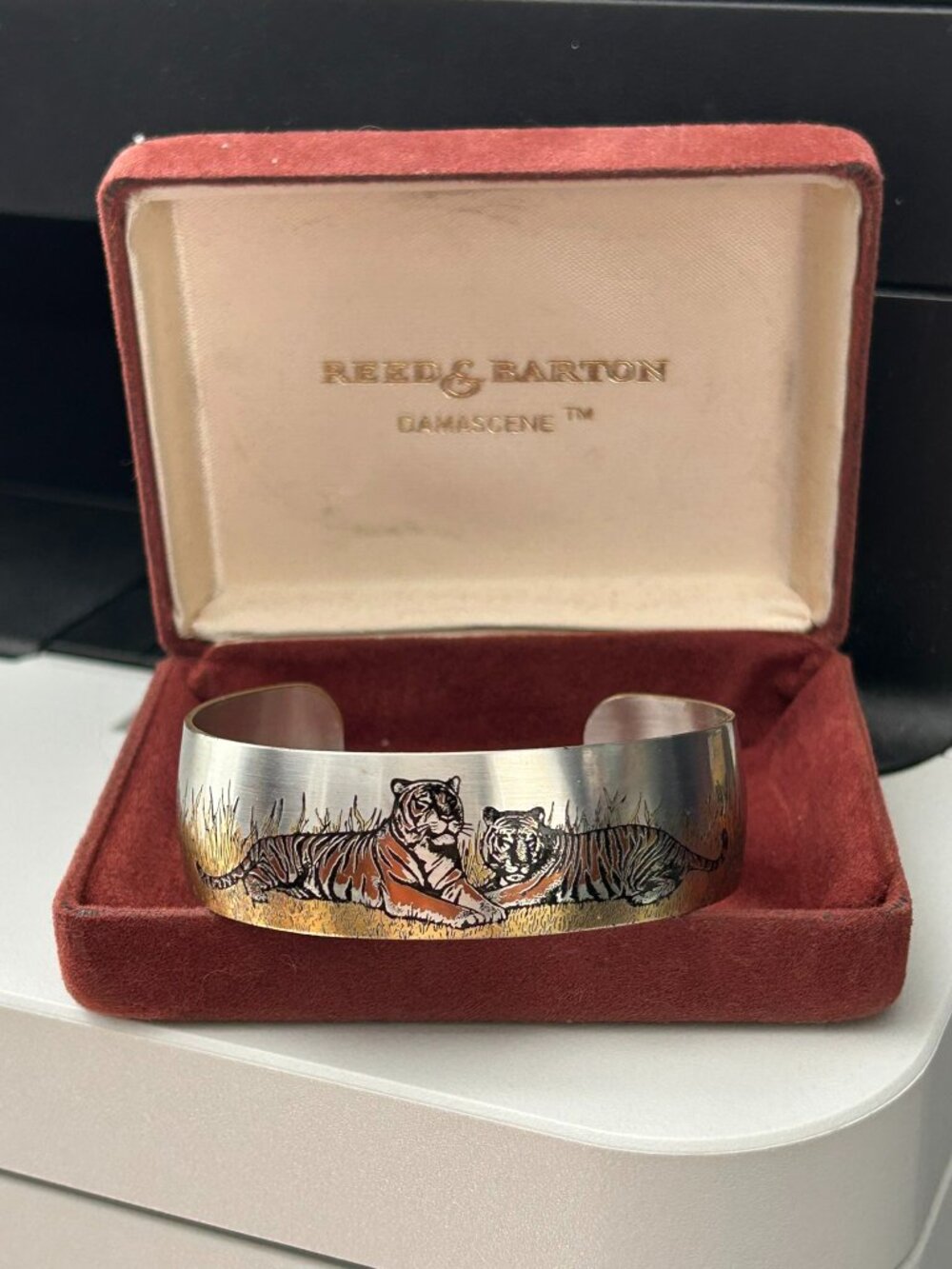 Reed & Barton Damascene "Tiger" Cuff Bracelet GOLD ELECTROPLATE ; PURE SILVER ;